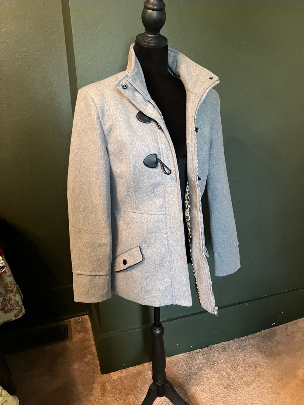 Rampage Women's Light Gray Toggle Wool Coat